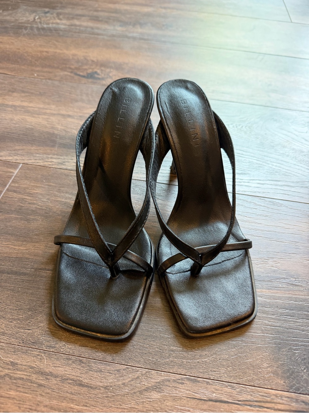 Billini Black Minimalist Square-Toe Strappy Heels
